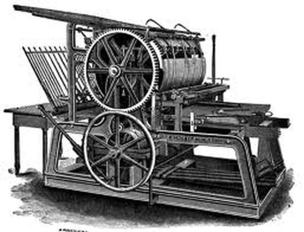 Phát minh chủ yếu nhất trong lĩnh vực truyền thông đầu tiên là kỹ thuật in ấn tang quay dẫn động bằng năng lương hơi nước